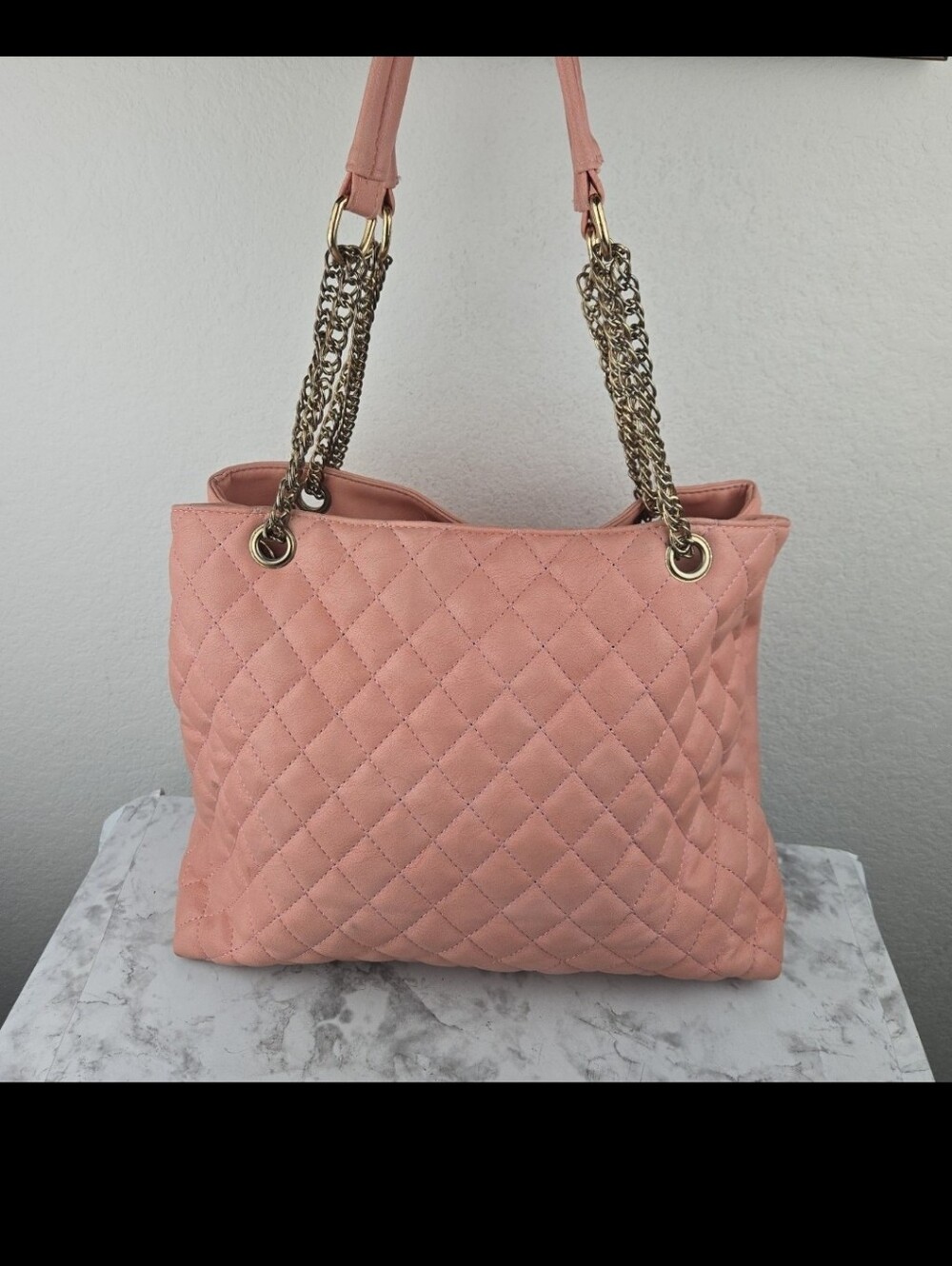 Elba Quilted Pink Shoulder Tote Bag with Chain Straps